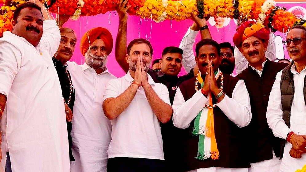 Rahul Gandhi at an election rally in Nadbai, Rajasthan (photo: @INCIndia/X)