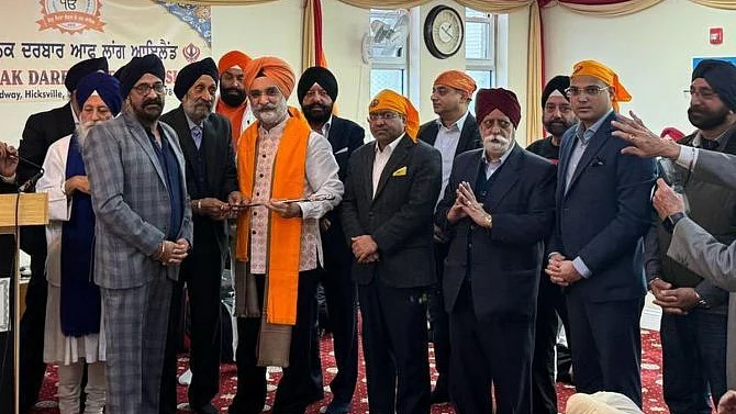 India's Ambassador to the US, Taranjit Singh Sandhu at a gurudwara in Long Island in New York (Photo: @SandhuTaranjit/X)