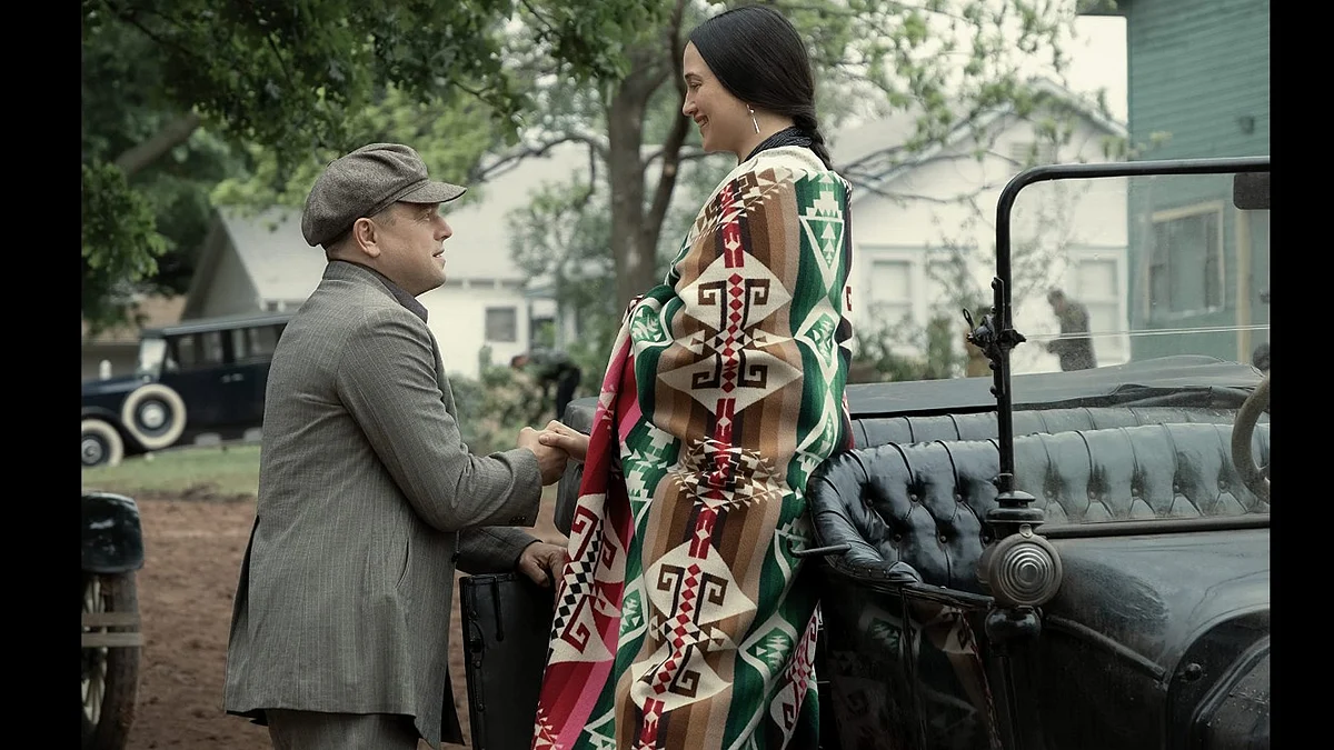 Directed by Martin Scorsese, 'Killers  of the Flower Moon' stars Leonardo DiCaprio and Lily Gladstone (photo: IMDb)