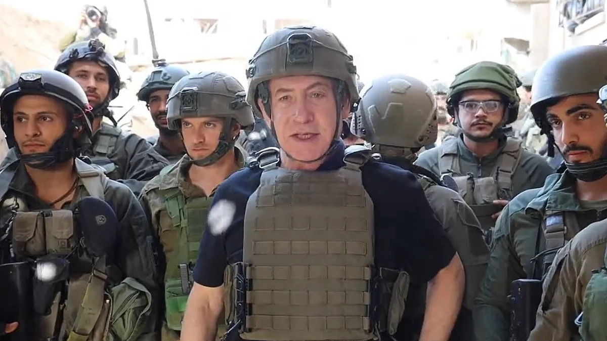 "I am here to tell the soldiers, who all tell me the same thing, and I repeat it to you, citizens of Israel: We are continuing until the end – until victory" remarks Netanyahu while touring Gaza  (screen grab from @netanyahu/X)