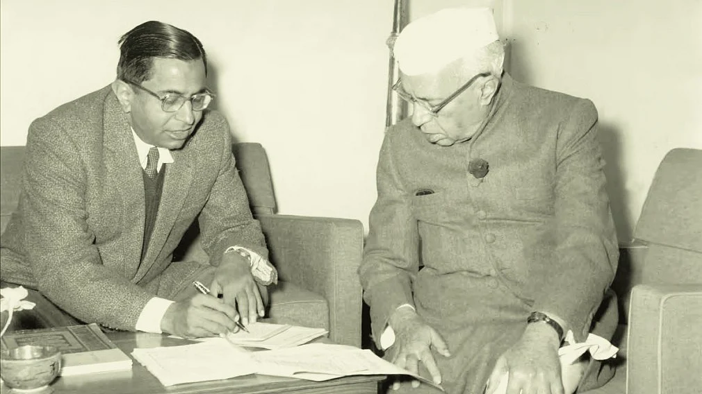 An enumerator collects data from Jawaharlal Nehru, then prime minister of India, during the census exercise, 1961
