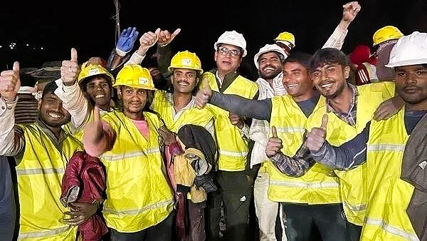 A 12-member team, ranging in age from 20 to 45,rescued 41 workers trapped in Uttarakhand’s Silkyara tunnel for 17 days (photo: @DPrasanthNair/X)