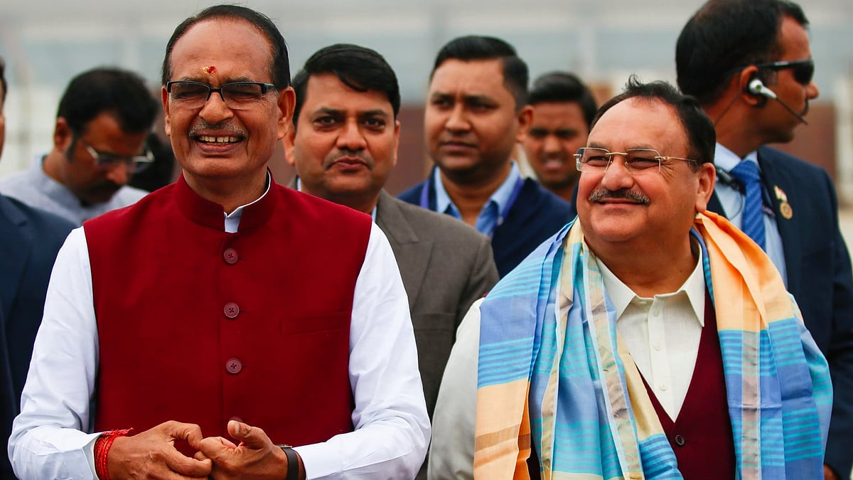 Outgoing Madhya Pradesh CM Shivraj Singh Chouhan (left) with BJP national president JP Nadda (photo: @ChouhanShivraj/X) 