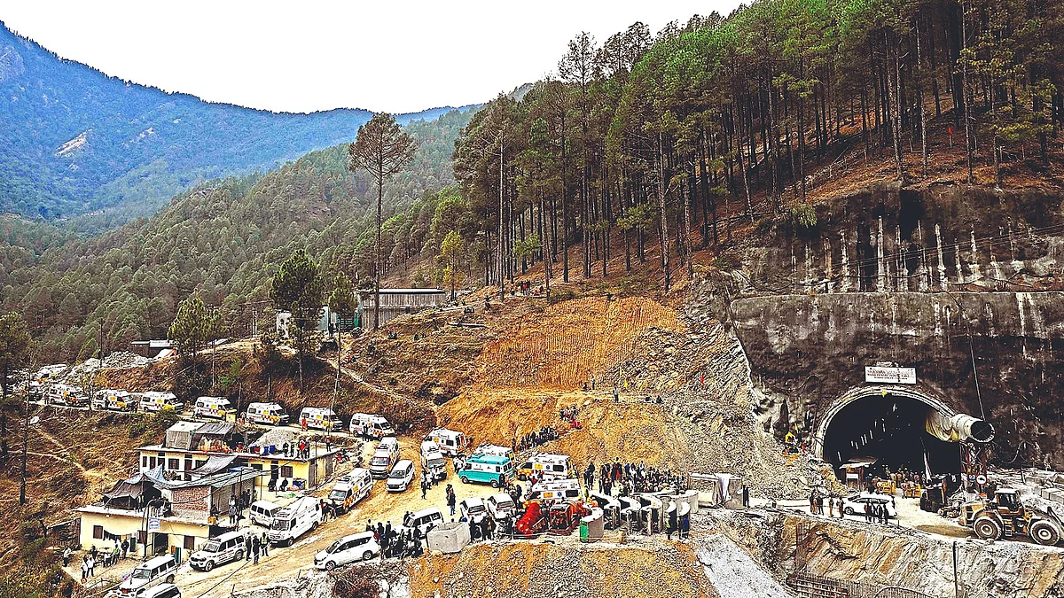 The underconstruction tunnel at Silkyara in Uttarkashi district of Uttarakhand. (Photo: Dhruv) 