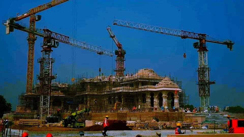 Ram Temple in Ayodhya under construction (photo: @ChampatRaiVHP/X)