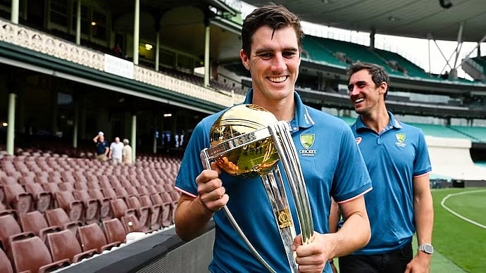 Australia's World Cup-winning captain Pat Cummins (front) and squad member Mitchell Starc are up for grabs