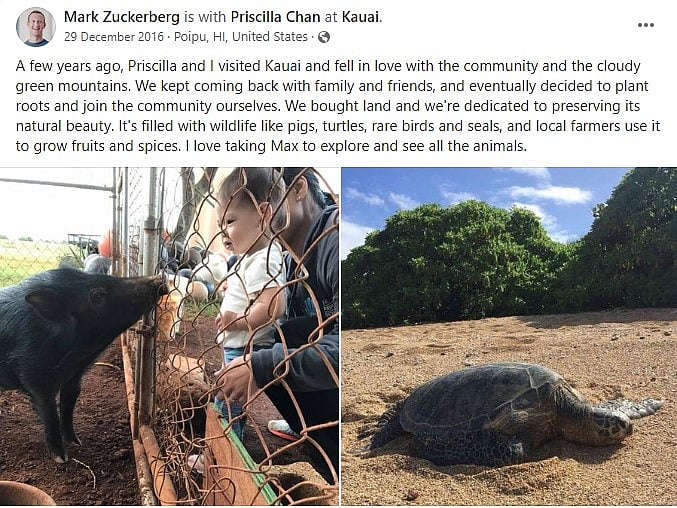 Screenshot of Zuckerberg's FB post