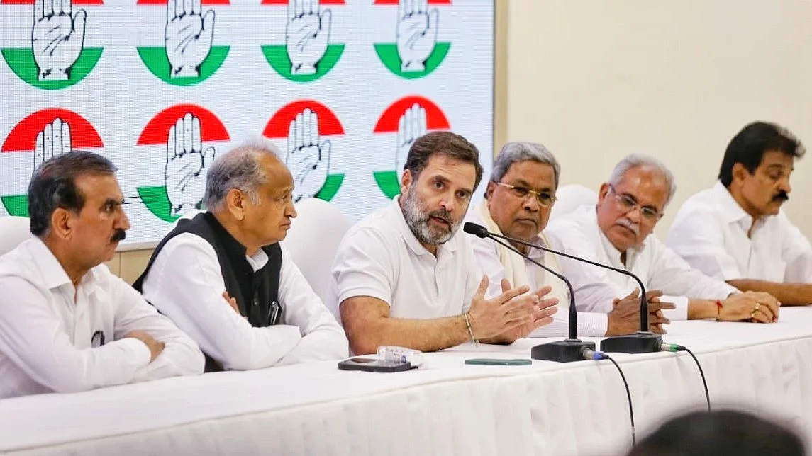 With the assembly election results pending, the Congress awaits outcomes in five states before shaping further strategies for Lok Sabha 2024 (photo: Vipin/National Herald)