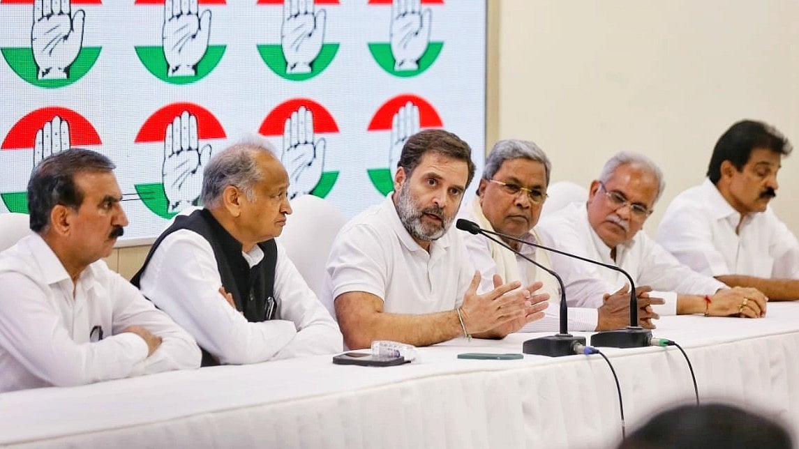 With the assembly election results pending, the Congress awaits outcomes in five states before shaping further strategies for Lok Sabha 2024 (photo: Vipin/National Herald)