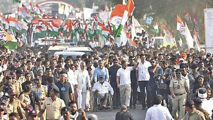Rahul Gandhi on his Bharat Jodo Yatra early in 2023 (photo: National Herald archives)