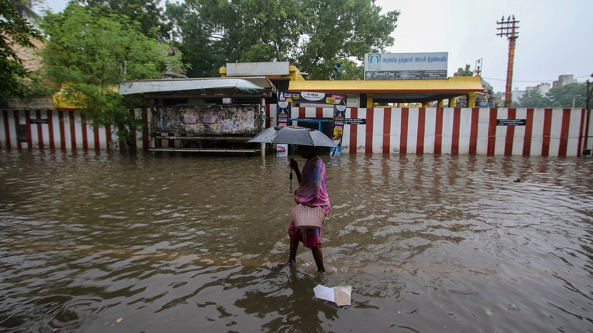 Low-lying areas are flooded and transportation services experience disruptions as heavy downpour continues in Chennai and neighboring districts (IANS)