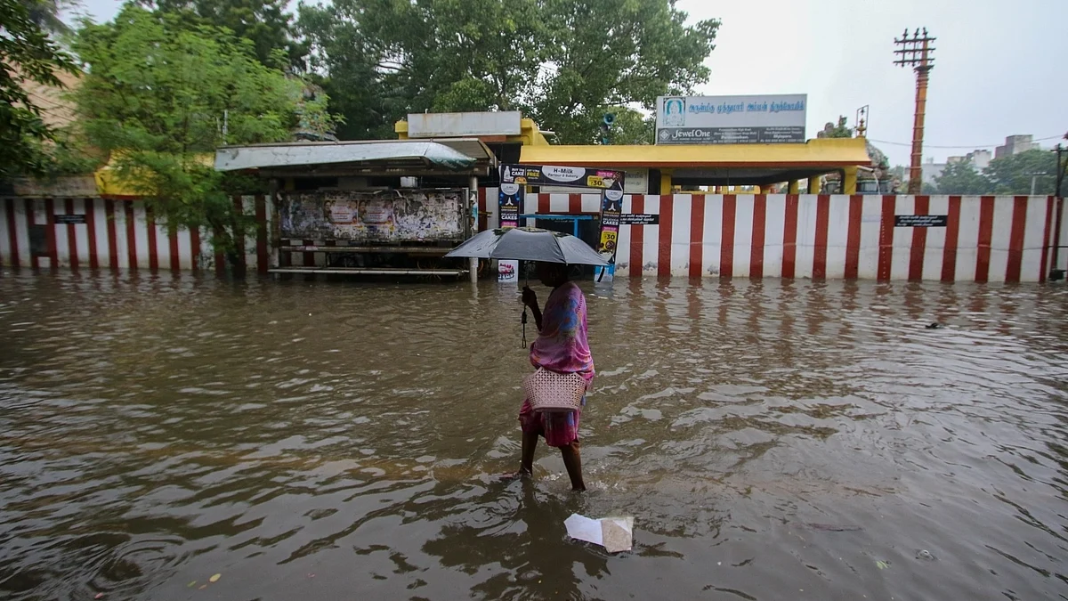 Low-lying areas are flooded and transportation services experience disruptions as heavy downpour continues in Chennai and neighboring districts (IANS)