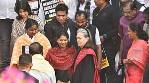 Sonia Gandhi joins suspended MPs protest in Parliament
