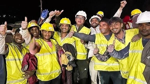 The 12-member rathole-mining team from Delhi, ranging in age from 20 to 45, rescued the 41 workers trapped in Uttarakhand’s Silkyara tunnel collapse for 17 days (photo: @DPrasanthNair/X)