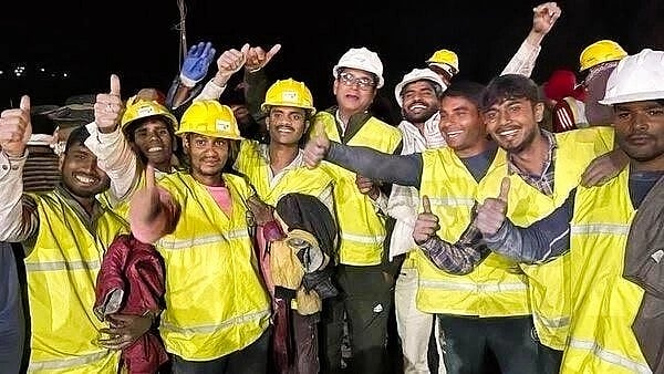 The 12-member rathole-mining team from Delhi, ranging in age from 20 to 45, rescued the 41 workers trapped in Uttarakhand’s Silkyara tunnel collapse for 17 days (photo: @DPrasanthNair/X)