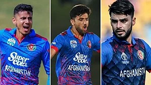 Afghan cricketers Fazalhaq Farooqi (left), Naveen Ul Haq (middle) Mujeeb ur Rahman (right) (Photo: IANS)