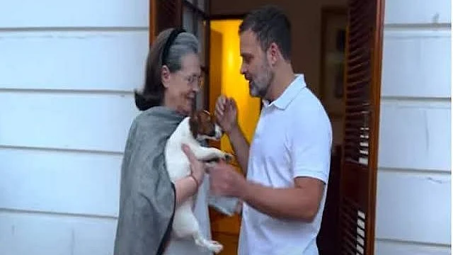 The day Rahul Gandhi surprised mother Sonia Gandhi with a Jack Russell puppy, named Noorie (photo: National Herald archives)