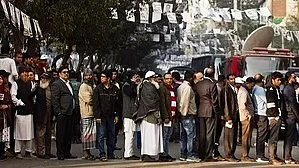 People queue up to cast their vote in 2024 Bangladesh general elections (photo: IANS)