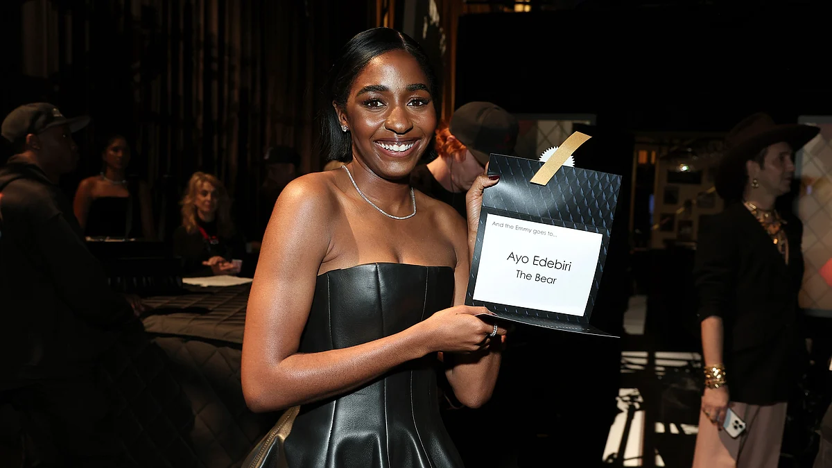 Ayo Edebiri with her career's first Outstanding Supporting Actress award for 'The Bear' at the 75th Emmy Awards (photo courtesy @TelevisionAcad/X) 