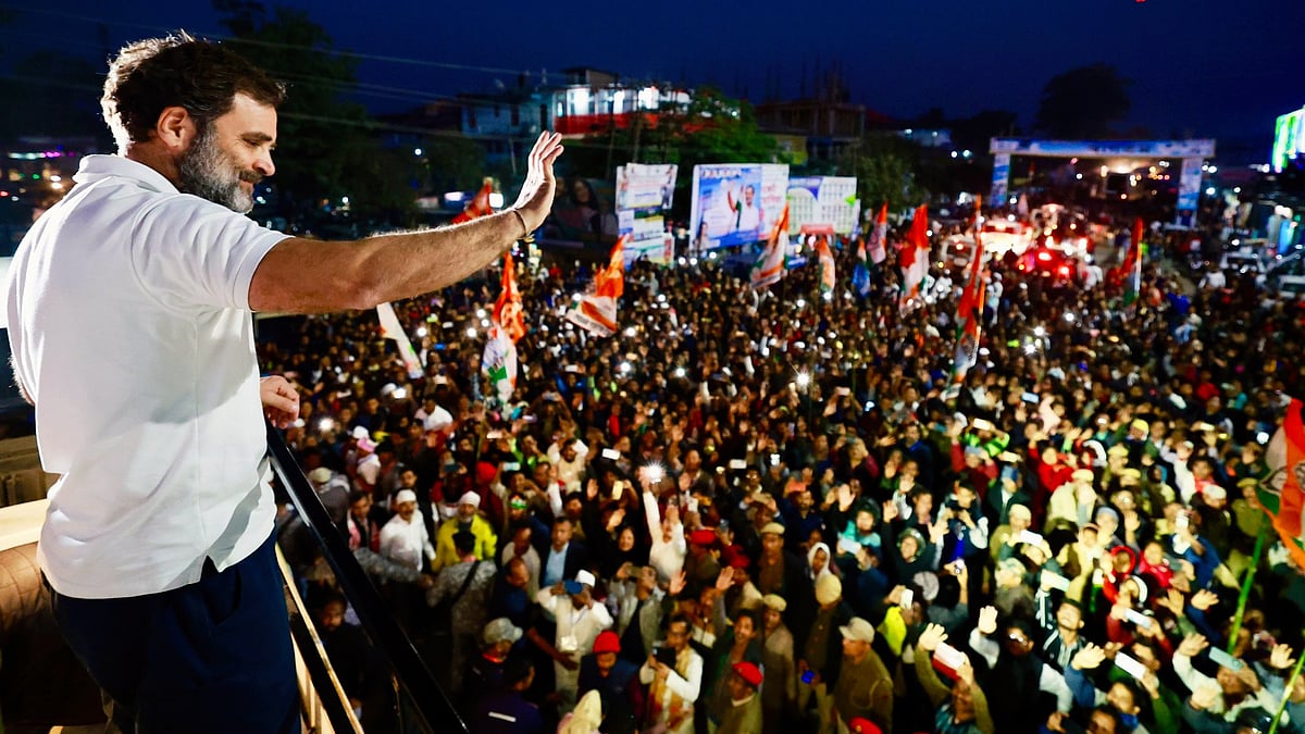 Rahul Gandhi interacts with a gathering in Assam (photo: @INCIndia/X)