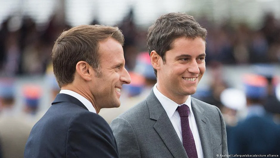 France's president Emmanuel Macron (left) names Gabriel Attal (right), his former education minister, as France's new prime minister — the youngest ever to hold the post at 34 years (photo: DW)