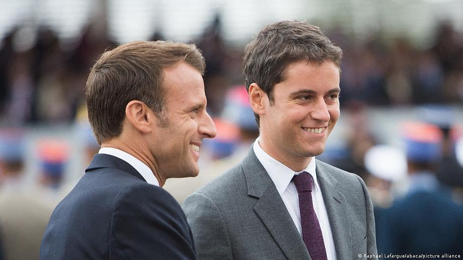 France's president Emmanuel Macron (left) names Gabriel Attal (right), his former education minister, as France's new prime minister — the youngest ever to hold the post at 34 years (photo: DW)