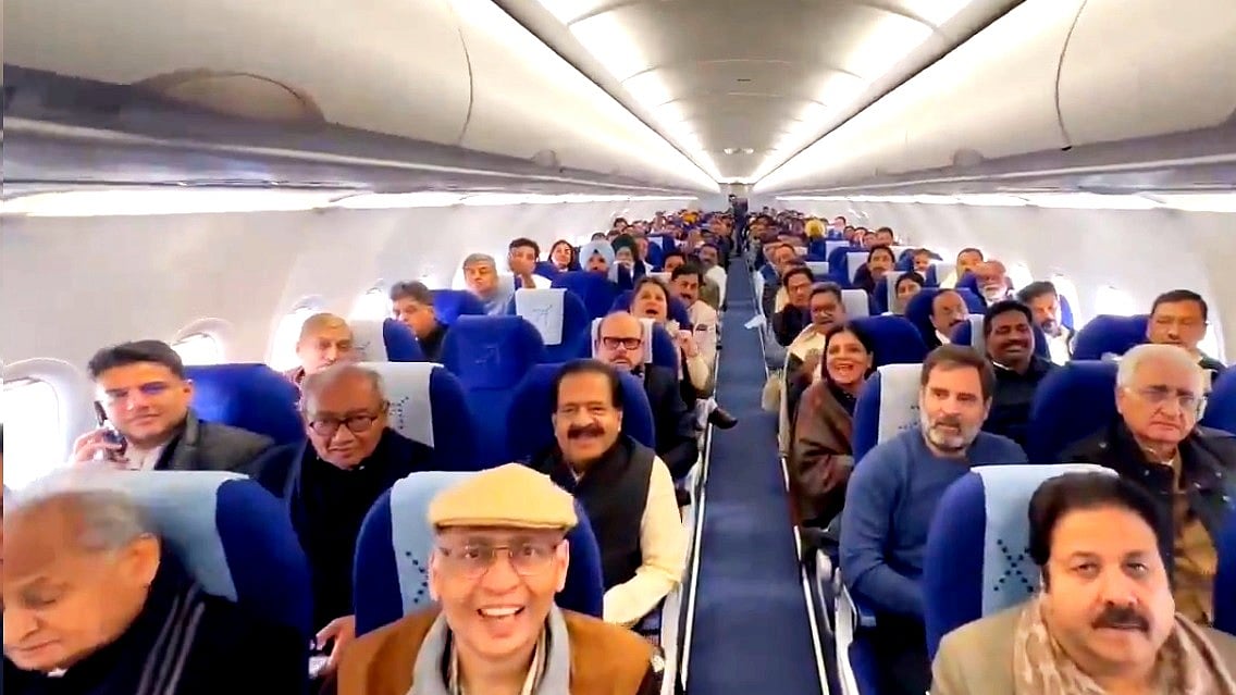 Rahul Gandhi and other senior Congress leaders aboard the flight to Manipur to launch the yatra (video screengrab)