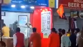 Screen grab from a purported video of agitators attacking a Muslim shop on Mira Road