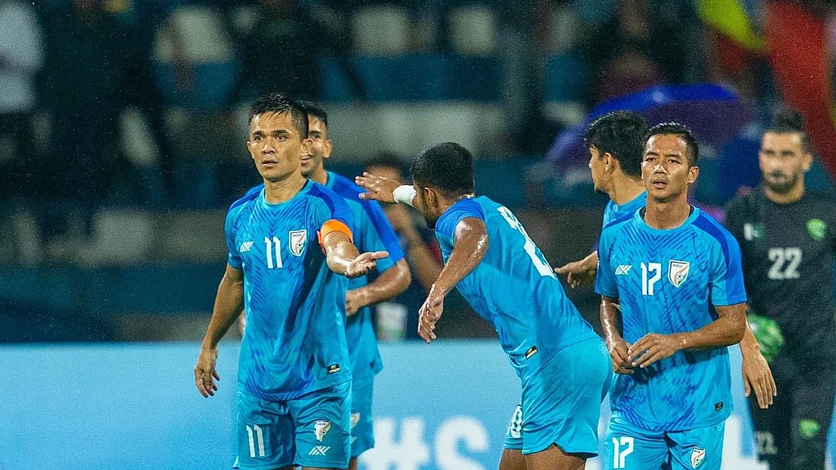 Indian football captain Sunil Chhetri (pictured) and goalkeeper Gurpreet Singh Sandhu are set to make their third appearance in the upcoming Asian Cup finals in Doha.  (photo: AIFF)
