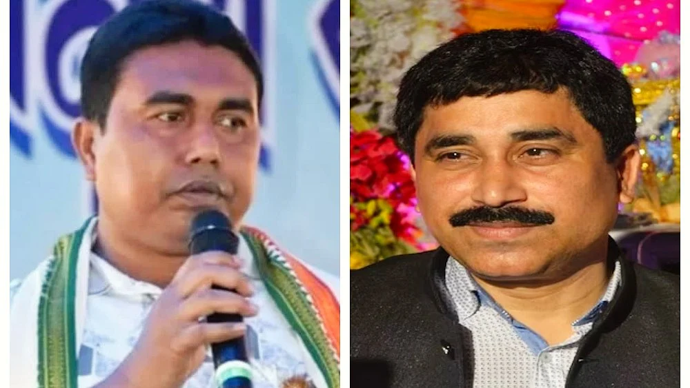 Absconding TMC leader Sheikh Shahjahan (left) and arrested leader Shankar Adhya