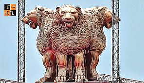 The aggressive lions atop Central Vista