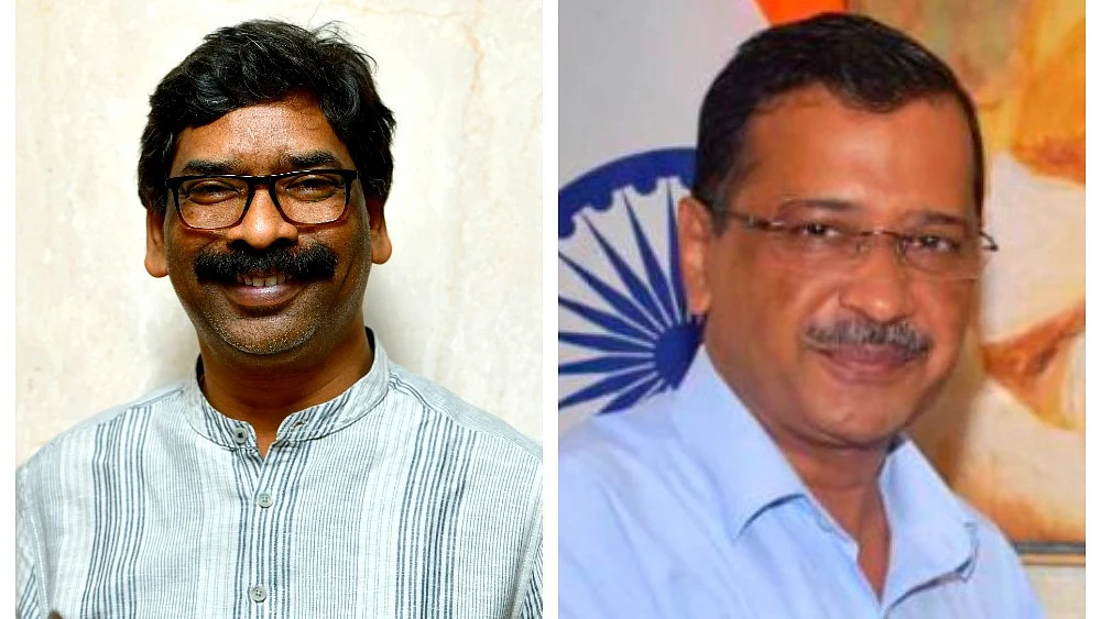 Hemant Soren (left) and Arvind Kejriwal