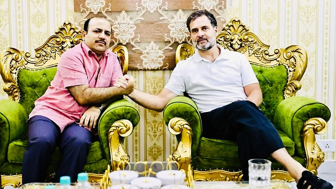 Rahul Gandhi with Danish Ali (left) following the Bidhuri incident (photo: @KDanishAli/X)