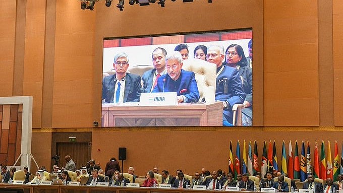 "We must also be clear that terrorism and hostage-taking are unacceptable. At the same time, international humanitarian law must always be respected by all States" said Jaishankar at NAM summit  (photo: @DrSJaishankar/X)
