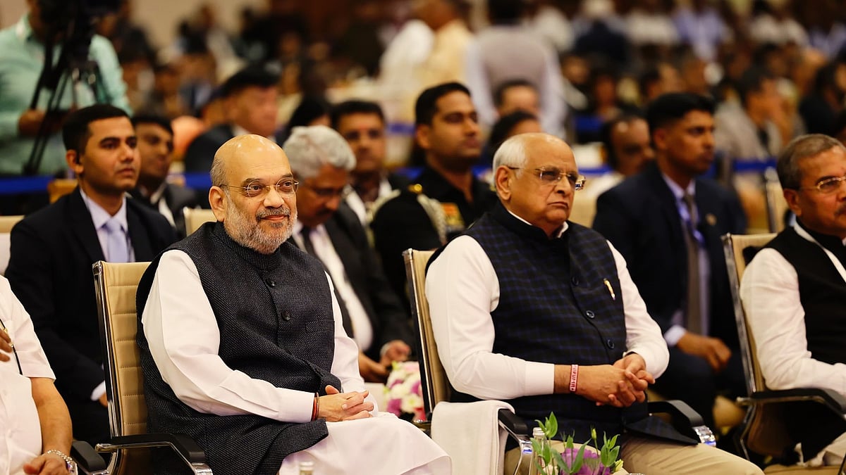 Amit Shah (left) with Gujarat CM Bhupendra Patel at Vibrant Gujarat (photo: @VibrantGujarat/X)