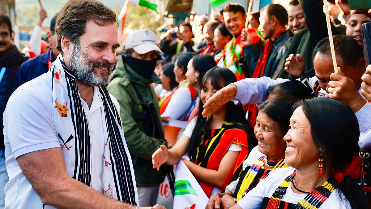 Rahul Gandhi interacts with people of Manipur on day two of the Bharat Jodo Nyay Yatra (photo: @INCIndia/X)