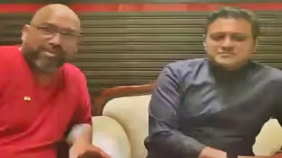 Screengrab of Mauris Noronha (left) and Abhishek Ghosalkar (right) on the Facebook Live event where the former shot the latter dead and then turned his gun on himself (photo: IANS)