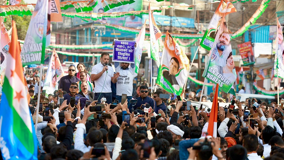 The Bharat Jodo Nyay Yatra in Rae Bareli, where Rahul Gandhi held a roadshow and delivered a public address. (photo: @Jairam_Ramesh/X) 