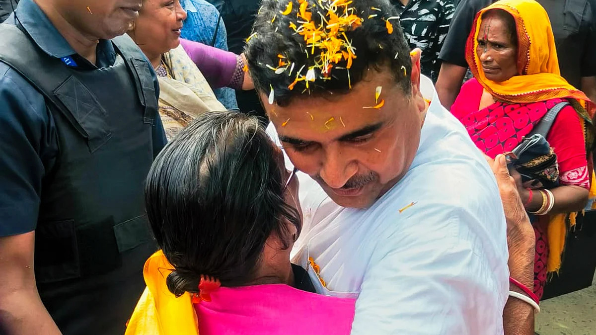 West Bengal BJP chief Suvendu Adhikari in Sandeshkhali (photo: PTI)