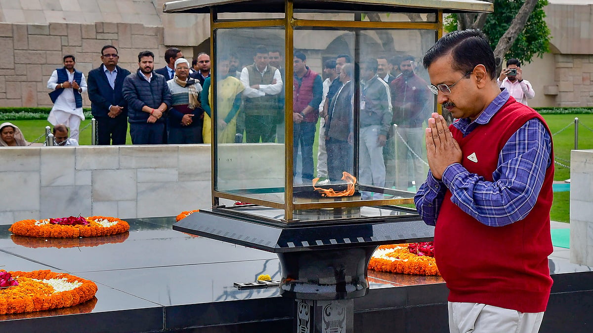 Delhi CM Arvind Kejriwal in Rajghat on Monday (photo: PTI)
