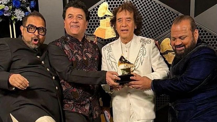 "This is the moment when India is shining all over," says Shankar Mahadevan on winning a Grammy for the album 'This Moment' (photo: @bomanirani/X)