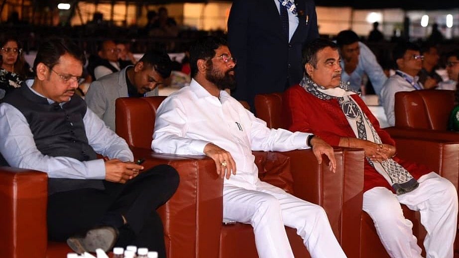 From left: Devendra Fadnavis, Eknath Shinde, Nitin Gadkari (photo: @OfficeOfNG/X)