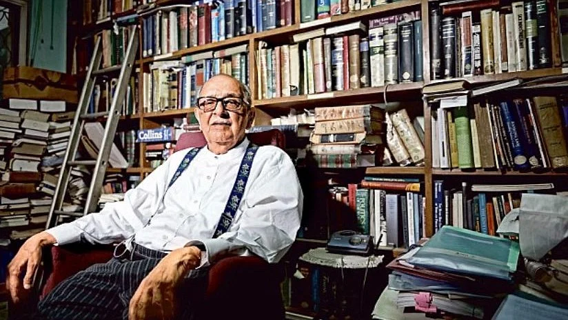 Fali S Nariman in his home office/library (photo courtesy @advsanjoy/X)