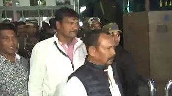 Jharkhand MLAs come out of Ranchi airport on Sunday (4 Feb) evening