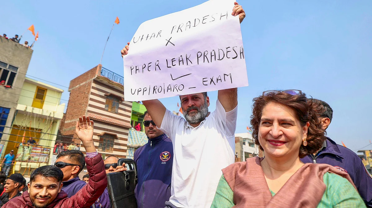 Congress leaders Rahul Gandhi and Priyanka Gandhi during the Bharat Jodo Nyay Yatra in Moradabad, Sat 24 Feb 2024. (Photo: PTI)