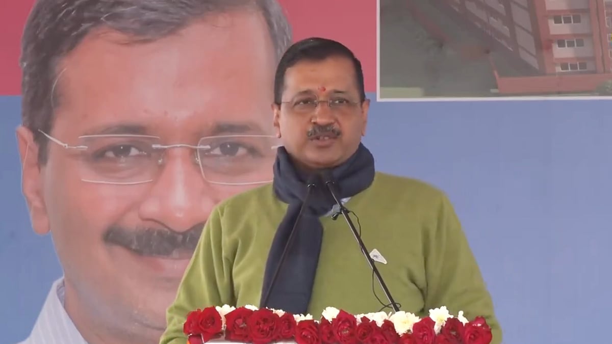 Delhi chief minister Arvind Kejriwal, also the head of the Aam Aadmi Party, at the foundation stone laying ceremony for two new schools near Rohini, Delhi (photo courtesy @AamAadmiParty/X)