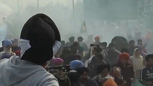 On 13 February, the Haryana security personnel lobbed a few tear gas shells when some farmers gathered near the barricades at the Shambhu border, the protesters claimed. (photo: IANS)