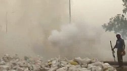 Farmers have come with gas masks, bulldozers and heavy machines to push into Haryana from Punjab (photo: IANS)