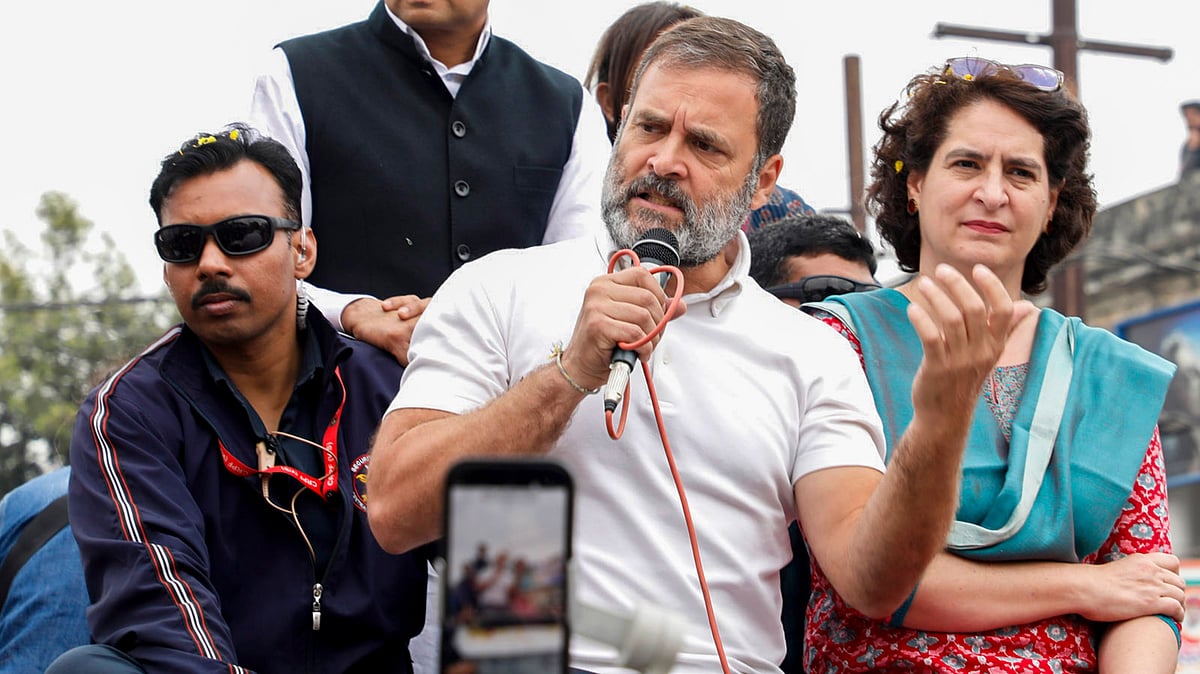 Rahul Gandhi and Priyanka Gandhi during the Bharat Jodo Nyay Yatra n Aligarh, UP. (Photo: PTI)