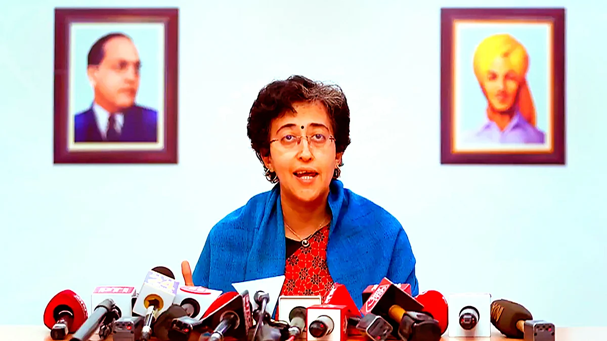 Atishi at the press meet (photo: PTI)
